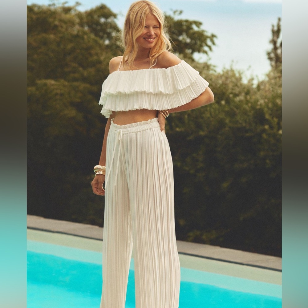 Anthropologie Plisse Top and Pants Set (White)